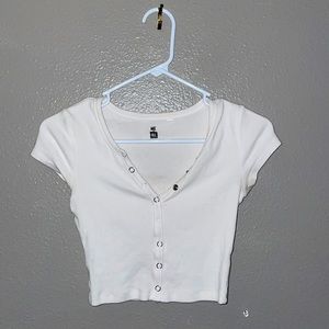 White Cropped Button T-shirt